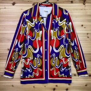 Vintage Hamilton Blouse Womens 8 Multicolor Psychedelic Print Long Sleeve Shirt